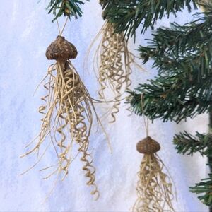 Beach Christmas Ornaments Set of 3 Jellyfish Ornaments Hemp and Acorn Caps